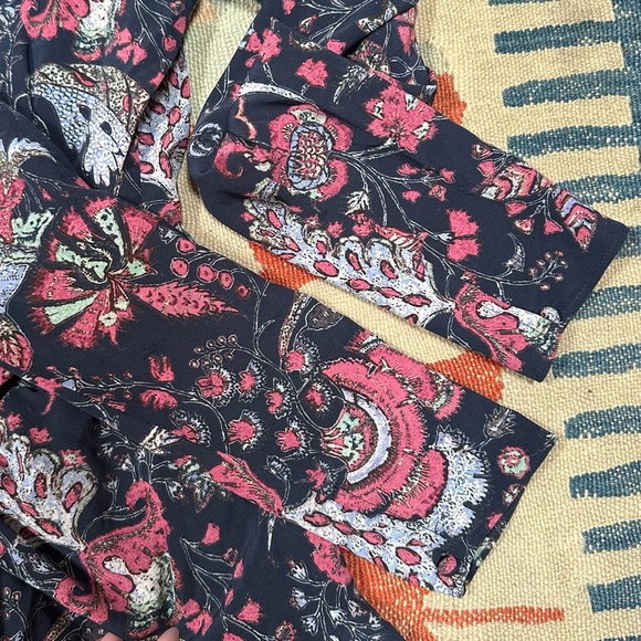 Isabel Marant Batoa Dress Navy Pink Floral Silk Crepe Long Sleeved Neck Tie NWOT - Picture 16 of 16